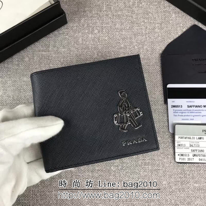 PRADA普拉達 官網同步 經典爆款 頂級原單十字紋牛皮 男士短款錢夾 2M0513 DD1782